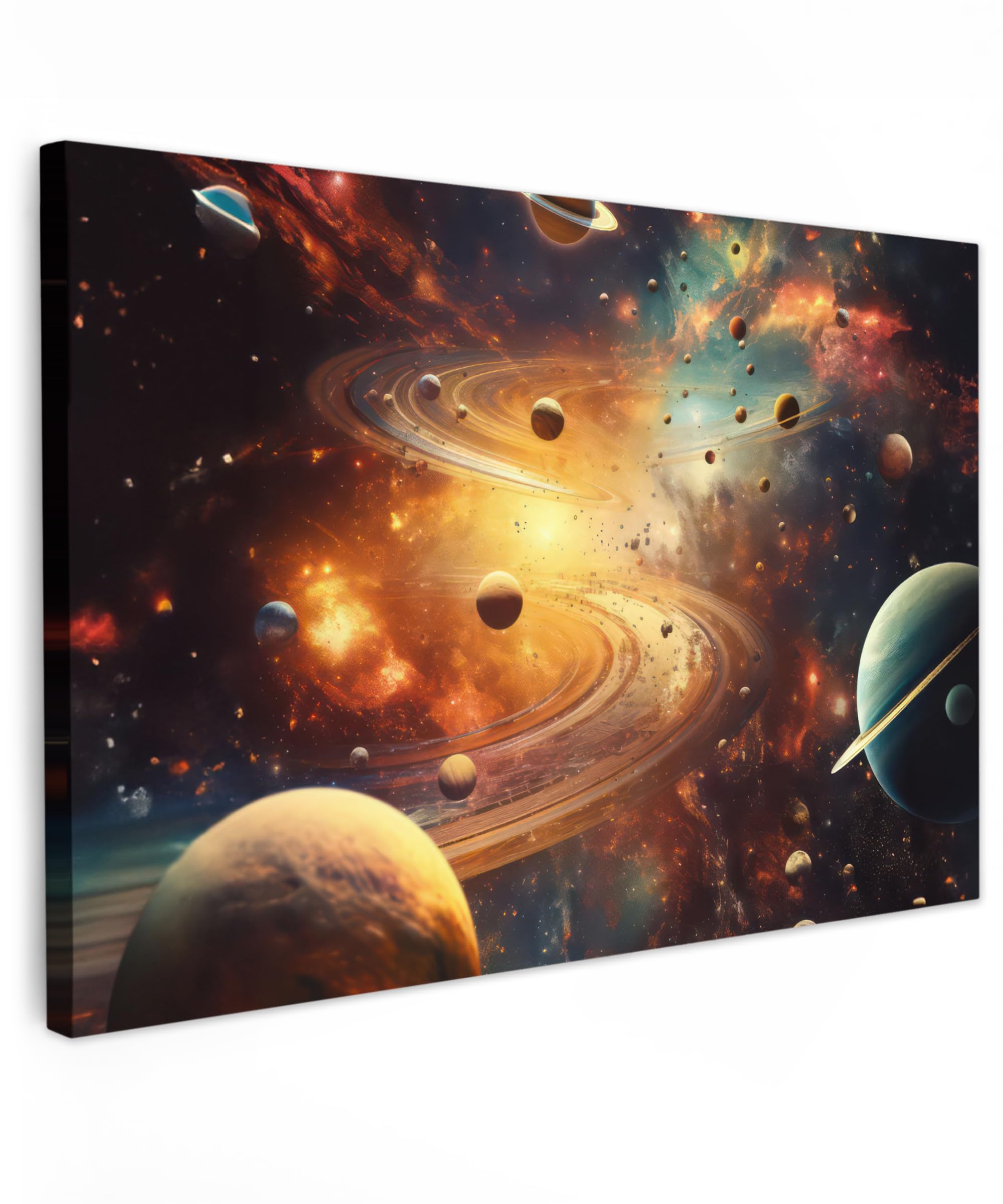 MuchoWow© Canvas Wall Art 24"x16" / 60x40 cm Decor Paintings Prints framed on Canvas Decorations Wallart Milky Way - Space - Neon - Planets