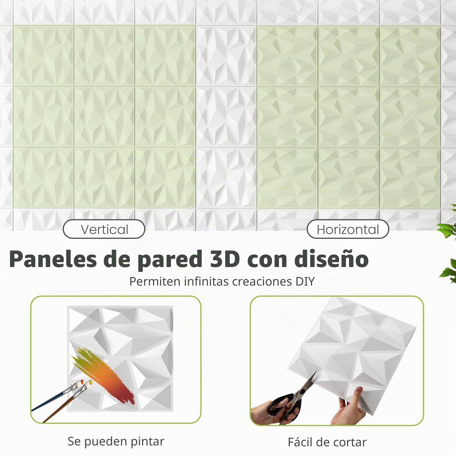 LIFEZEAL Paneles 3D de Pared en Forma de Diamante (Blanco 1)