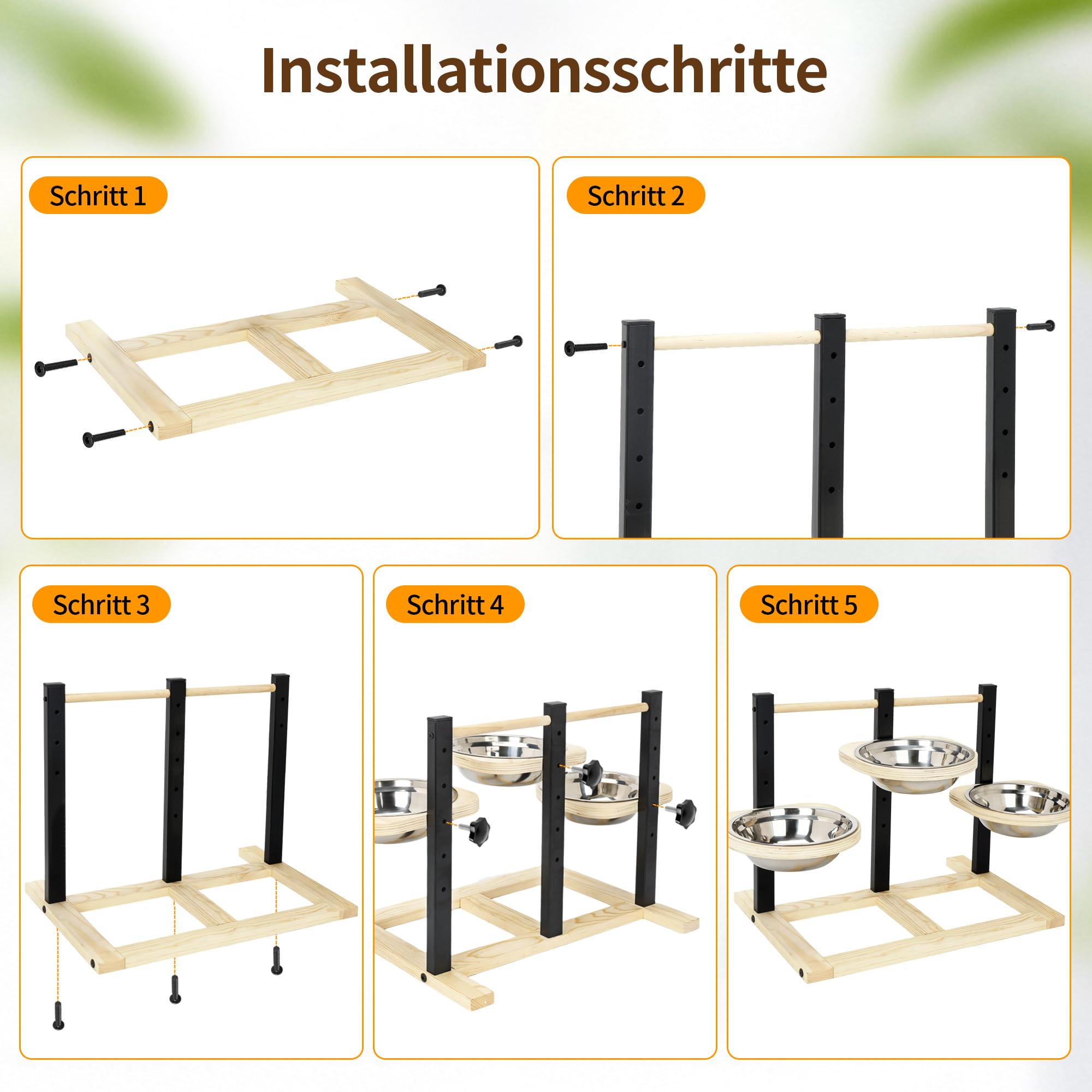 ohbien Hundenapf Erhöht für Hunde, Holz Erhöhte Hundenäpfe 5 Höhenverstellbar Hundenapf mit 3 x 1400ml Edelstahlschüssel Futternapf Futterstation für Groß, Mittel und Klein Hund