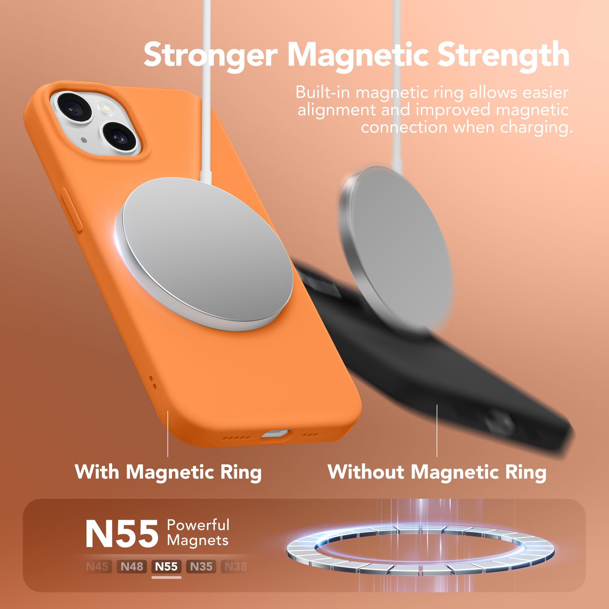 GONEZ Funda magnética para iPhone 15, funda de silicona, color naranja