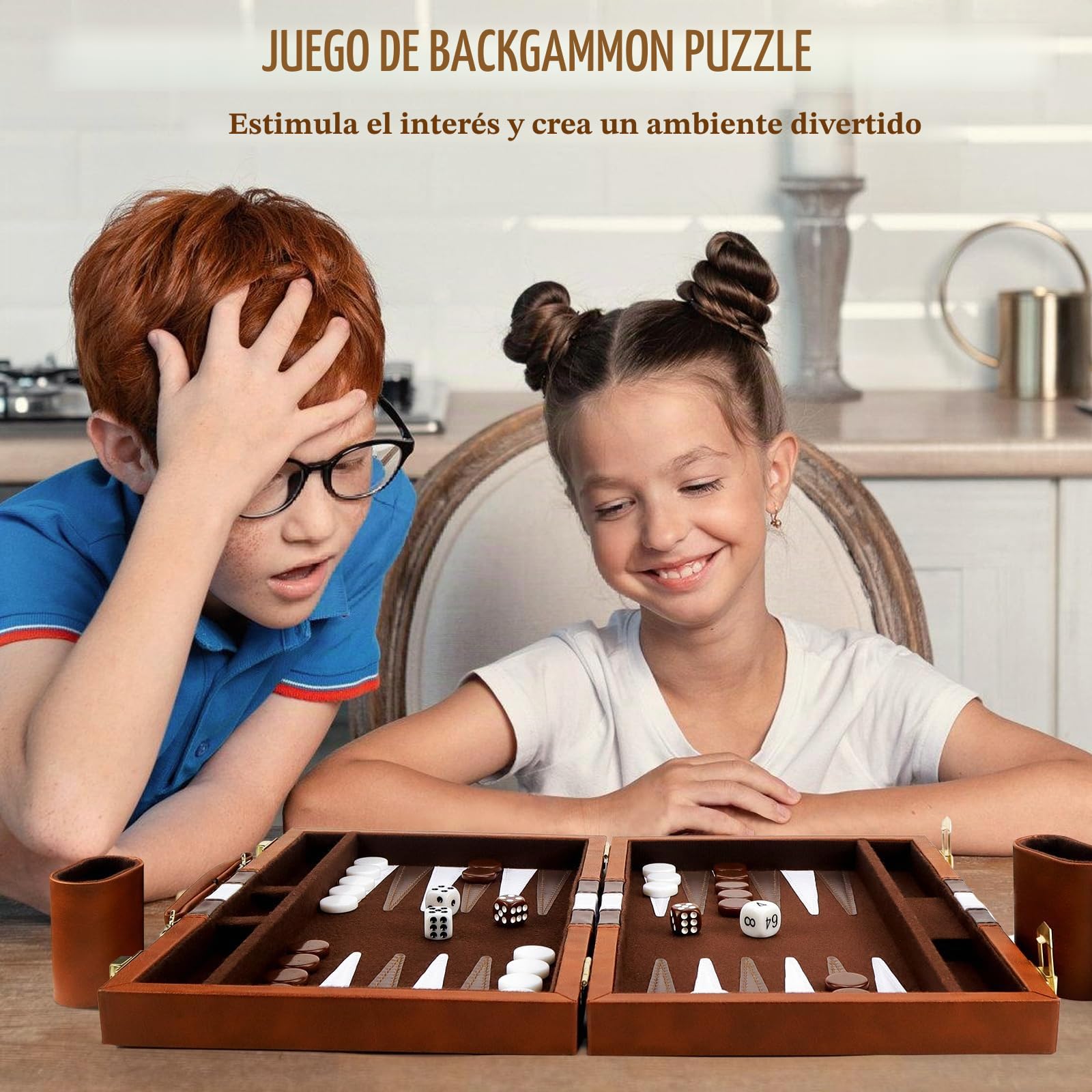 Backgammon, Juego de Backgammon clásico para Adultos, Tabla de Mesa con Funda de Cuero, Juego portátil