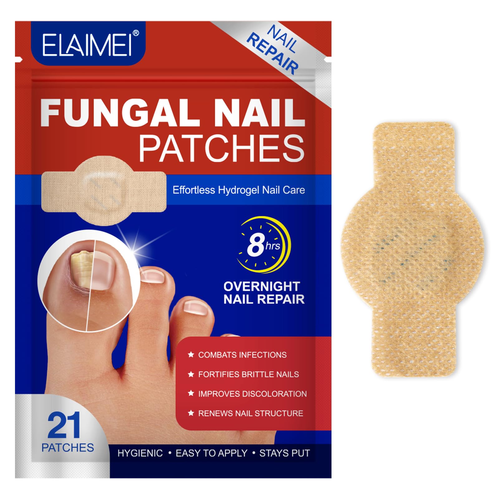 21Pcs Fungal Nail Patches, Fungal Nail Patches for Toenails Multi-Purpose Toenail Repair Treatment Pads