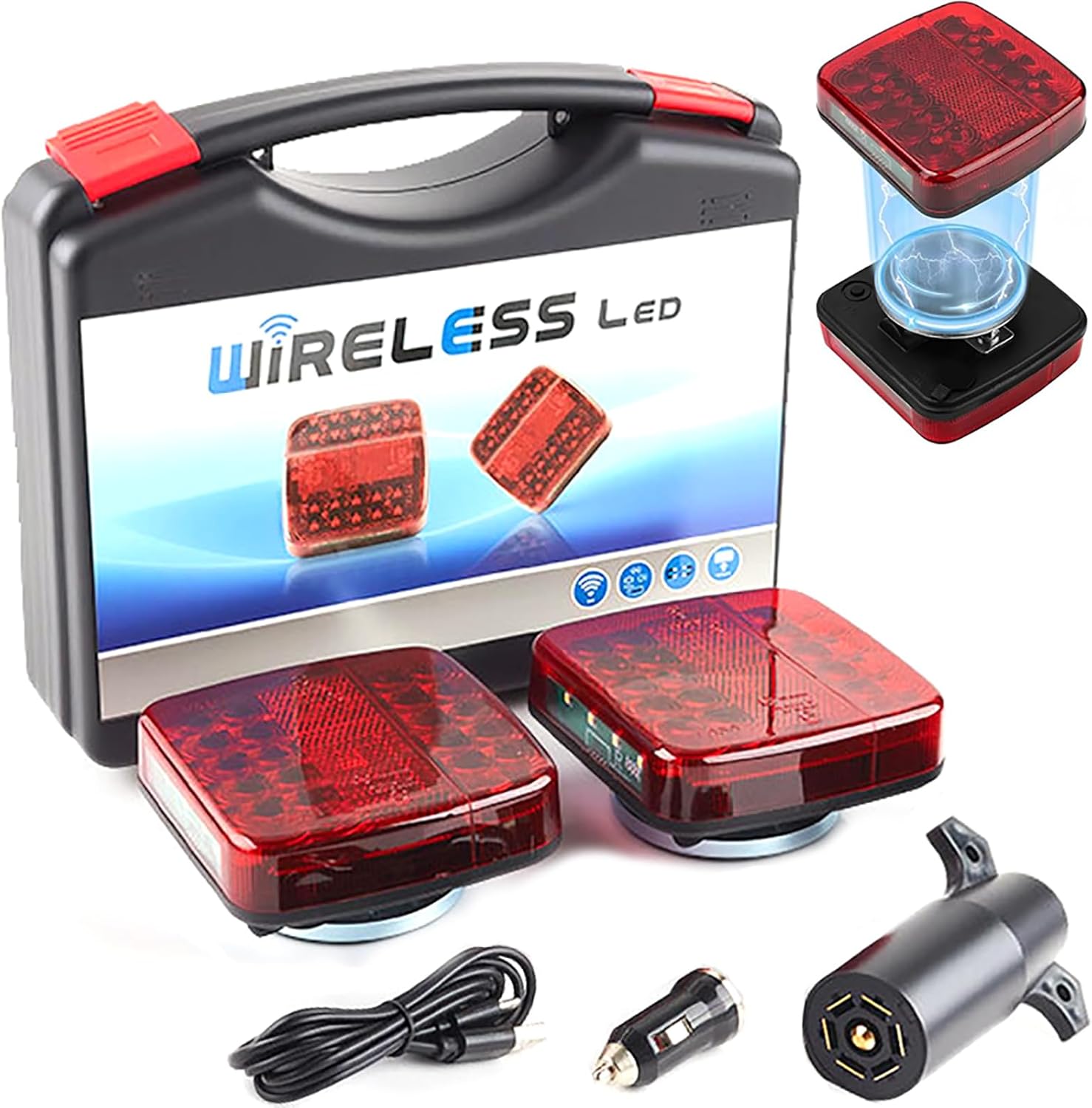 AQWEI Wireless Trailer Lights Magnetic Set, IP67 Waterproof Car led Trailer Light Wireless for Trucks, Boats, RVs