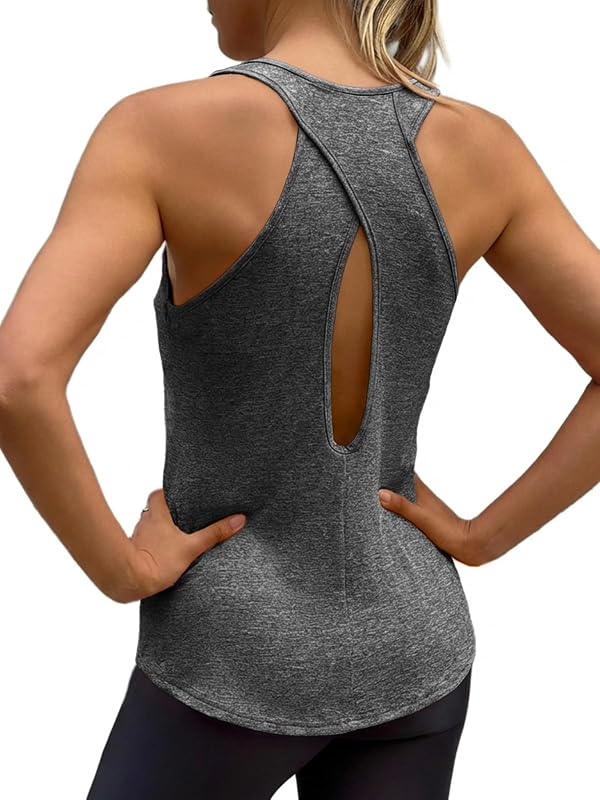 Fisoew Canotta da donna senza schiena incrociata, senza maniche, per yoga, schiena aperta
