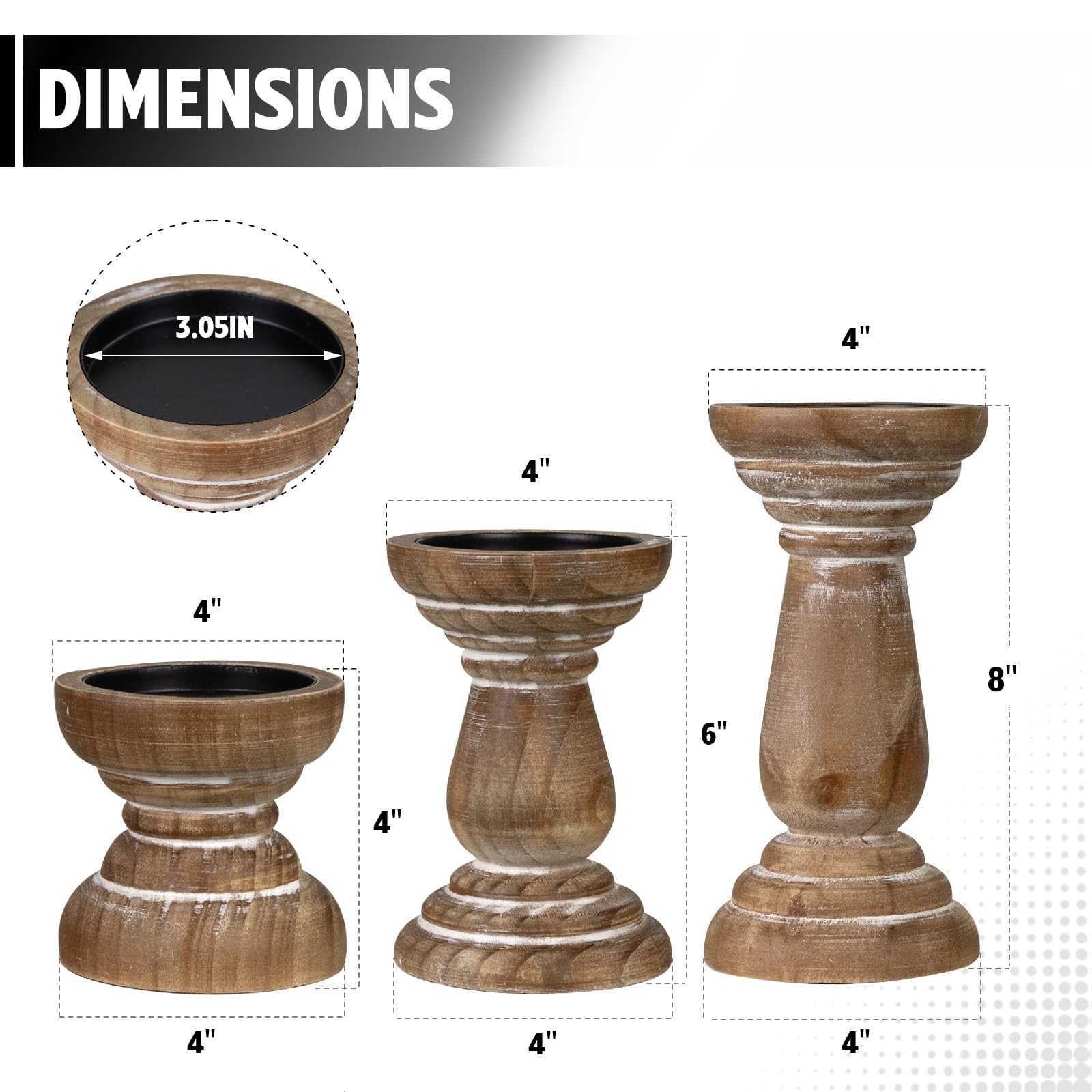 Candle Holder for Pillar Candle Set of 3, Farmhouse Wood Candle Holder, Rustic Wooden Candle Stand, Vintage Small Wooden Candlestick HoldersDecorative for Living Room, Table Centerpiece (Brown)