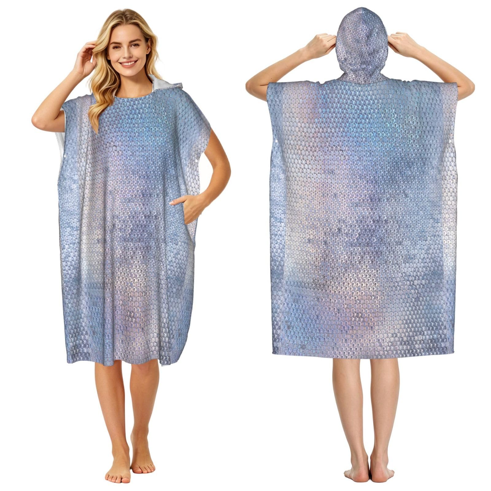 Poadnly Glitter Sparkles Shimmer Printing, Adult Hooded Beach Towel 90 x 110 cm,Changing Bath Robe, Surf Poncho Towel For Women Men