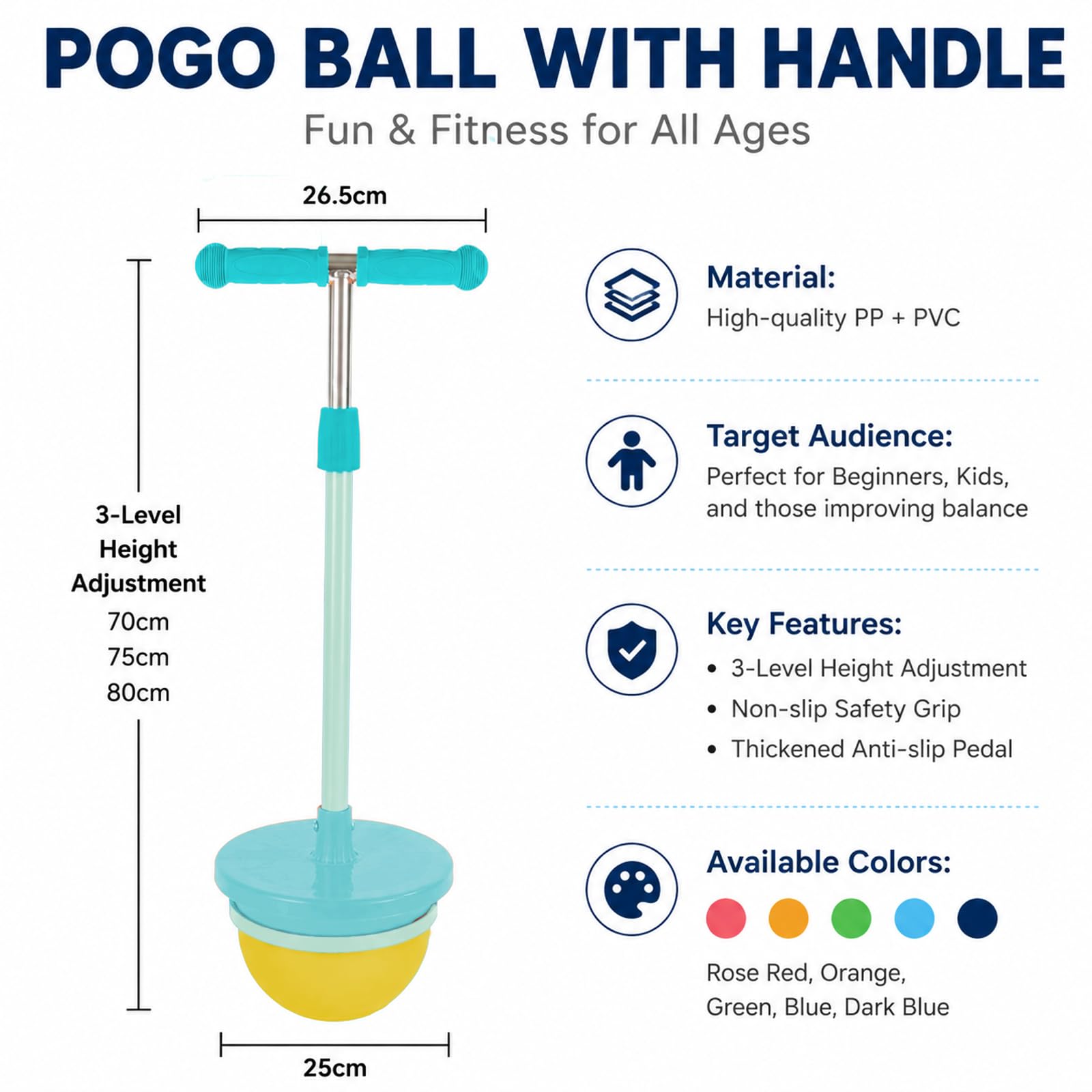 Hüpfbälle, Pogo Ball mit Griffen, Hüpfspielzeug Outdoor, Für Innen Und Außen Kinder Jungen Mädchen Teen Weihnachtsfeier Geburtstag (Blau)