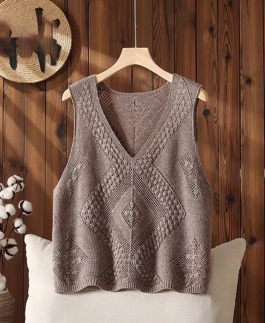 LIXINGHEITANG Large size retro knitted vest womens spring and autumn cotton waistcoat loose sweater