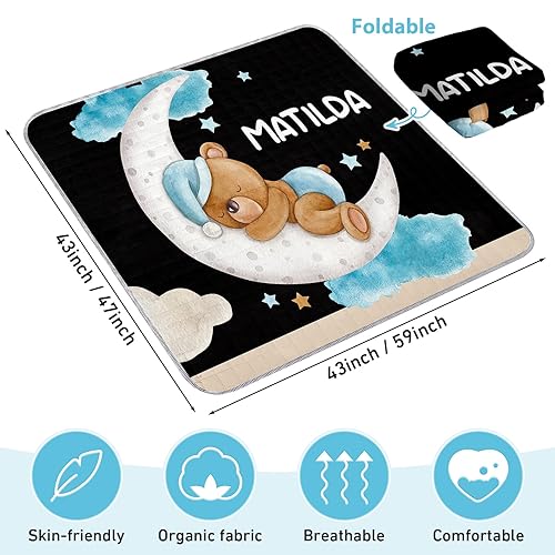 Miniatura 4 de Tapete de juego para bebé con nombre personalizado, tapete suave de oso negro para piso, tapetes de juego plegables impermeables para bebés y niños