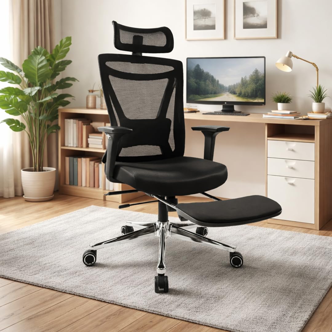 Make My Chairs Avanza Ergonomic High Back Chair with Footrest | Synchro-Multi Stage Lock | Seat Slider |Cushion Lumbar Support | Heavy Duty Metal Base Office Executive Chair