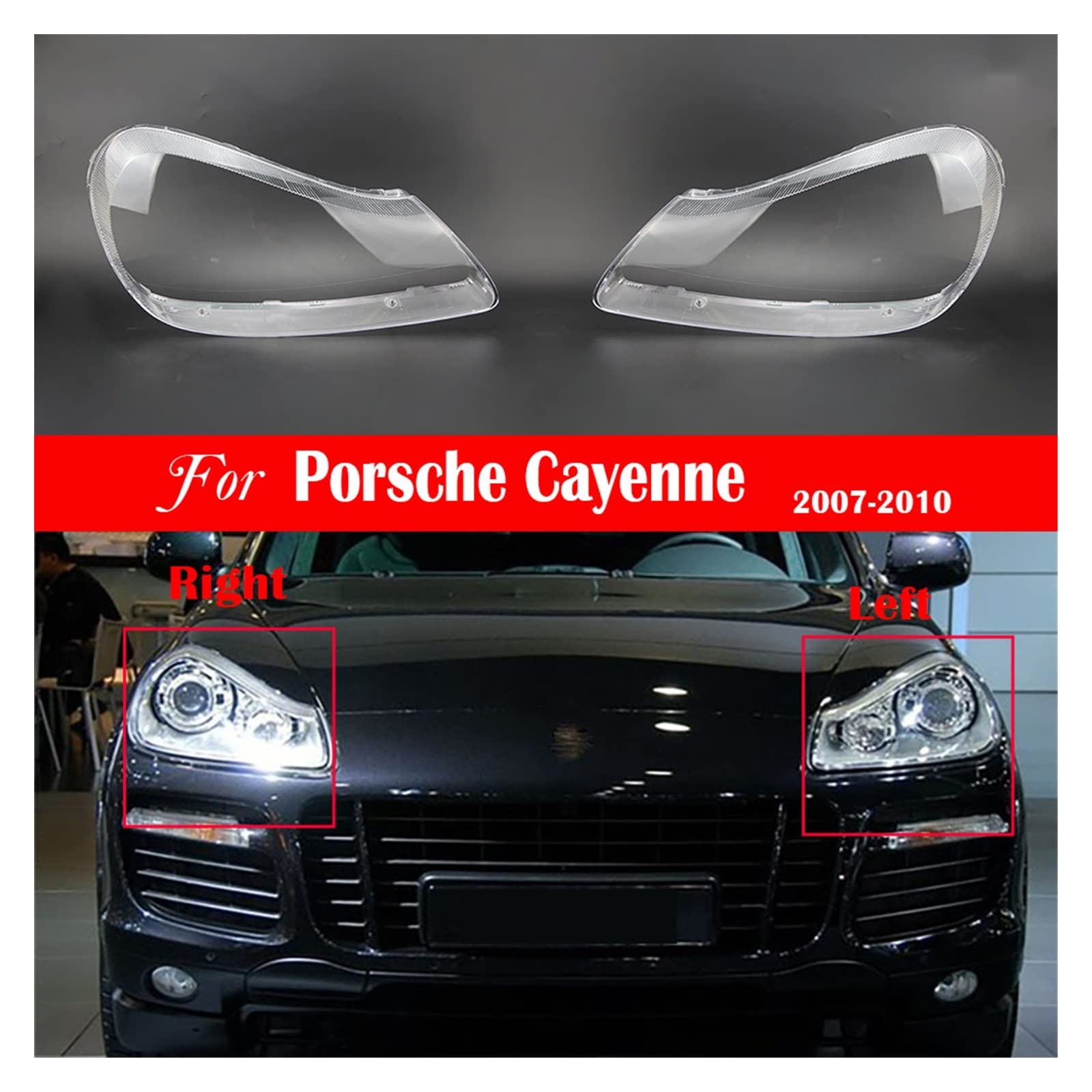 Dla Porsche Cayenne Około 2007-2010 Reflektor Samochodowy Szklany Klosz Przezroczyste Części Samochodowe Auto części karoserii (Rozmiar : Left)