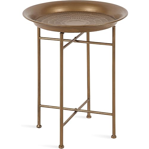 Kate and Laurel Mahdavi Round Hammered Metal Tray End Table, Dark Gold