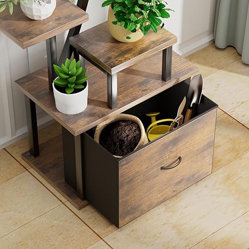 Miniatura 5 de Soporte alto para plantas de 10 niveles para interiores con luces de cultivo, estante esquinero de 65 pulgadas con cajón de almacenamiento, estante