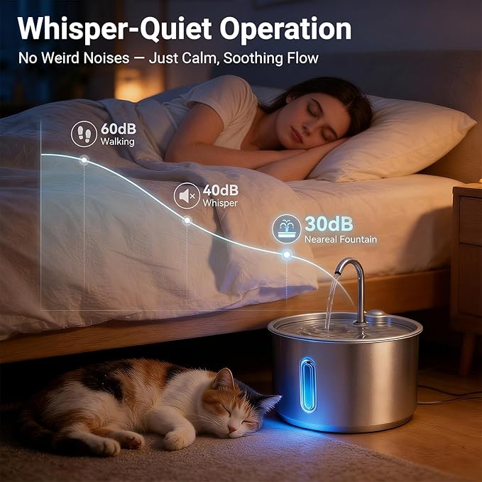 Fuente de Agua para Gatos Acero Inoxidable, 4L, Automática y Silenciosa miniatura 5