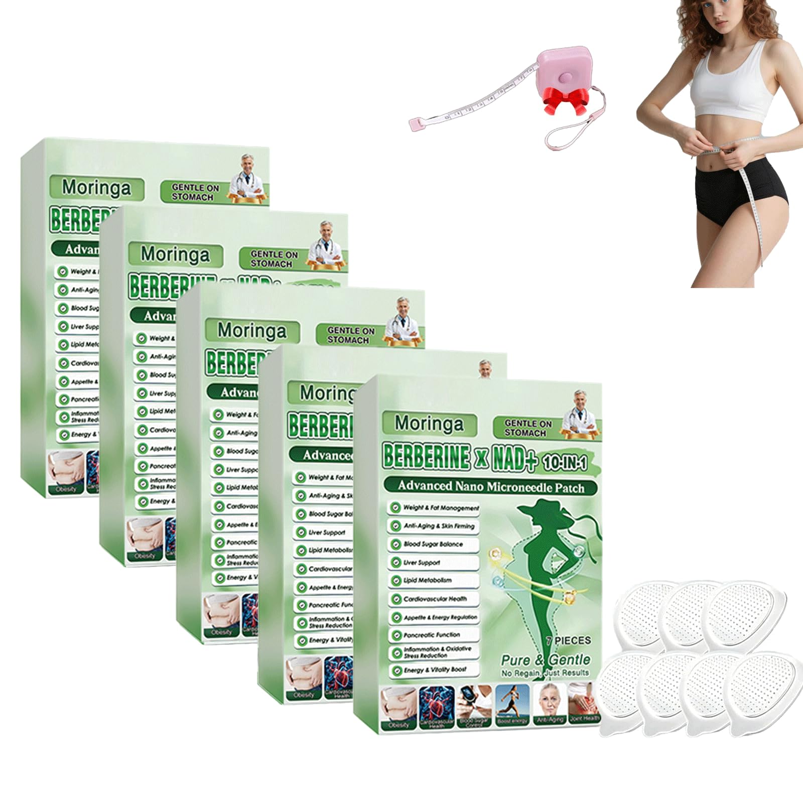 Moringa X Berberine Patch Minceur, 10 en 1 Nano Microneedle Patch, Patch Minceur Naturel pour Perte de Poids, Ventre Plat, Facile à Appliquer, Invisible, Homme & Femme (5BOX) - 2