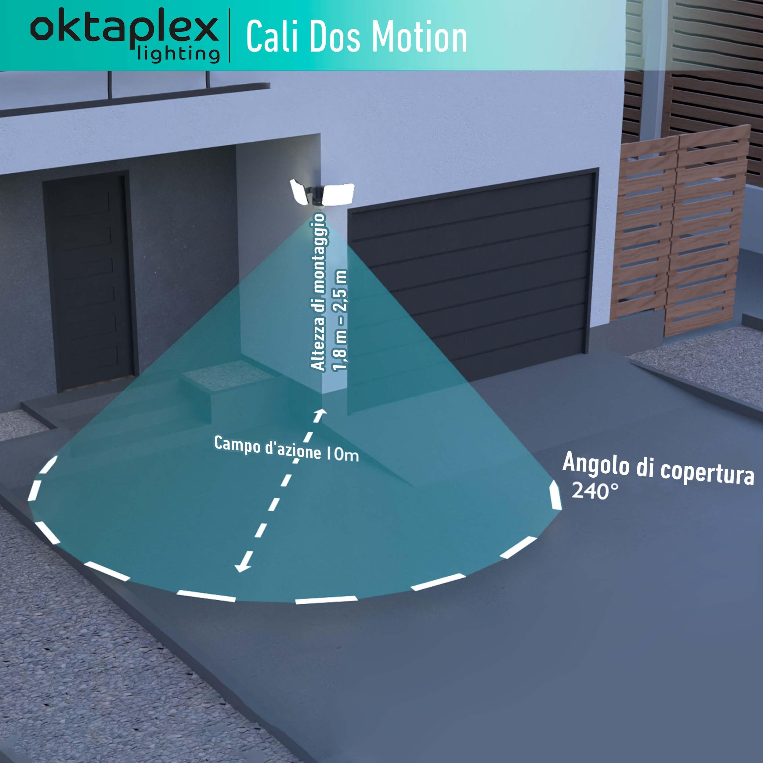 Oktaplex Faretto con sensore di movimento LED 40 W 230 V luce calda 3000K lampada da parete Cali Dos IP65 orientabili applique da parete da esterno antracite 3200 lumen