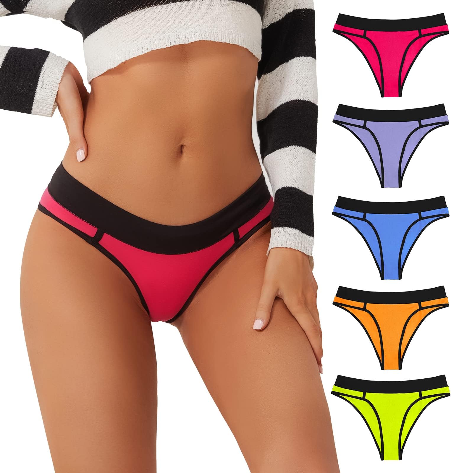 - Women Underwear Cotton, Cheeky Panties Soft & Breathable Bikinis Panties for Women Pack for Young Ladies 5 Pack