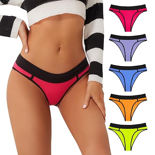 BAJAOEY Women Underwear Cotton, Cheeky Panties Soft & Breathable Bikinis Panties for Women Pack for Young Ladies 5 Pack - X-Large - B-5pack