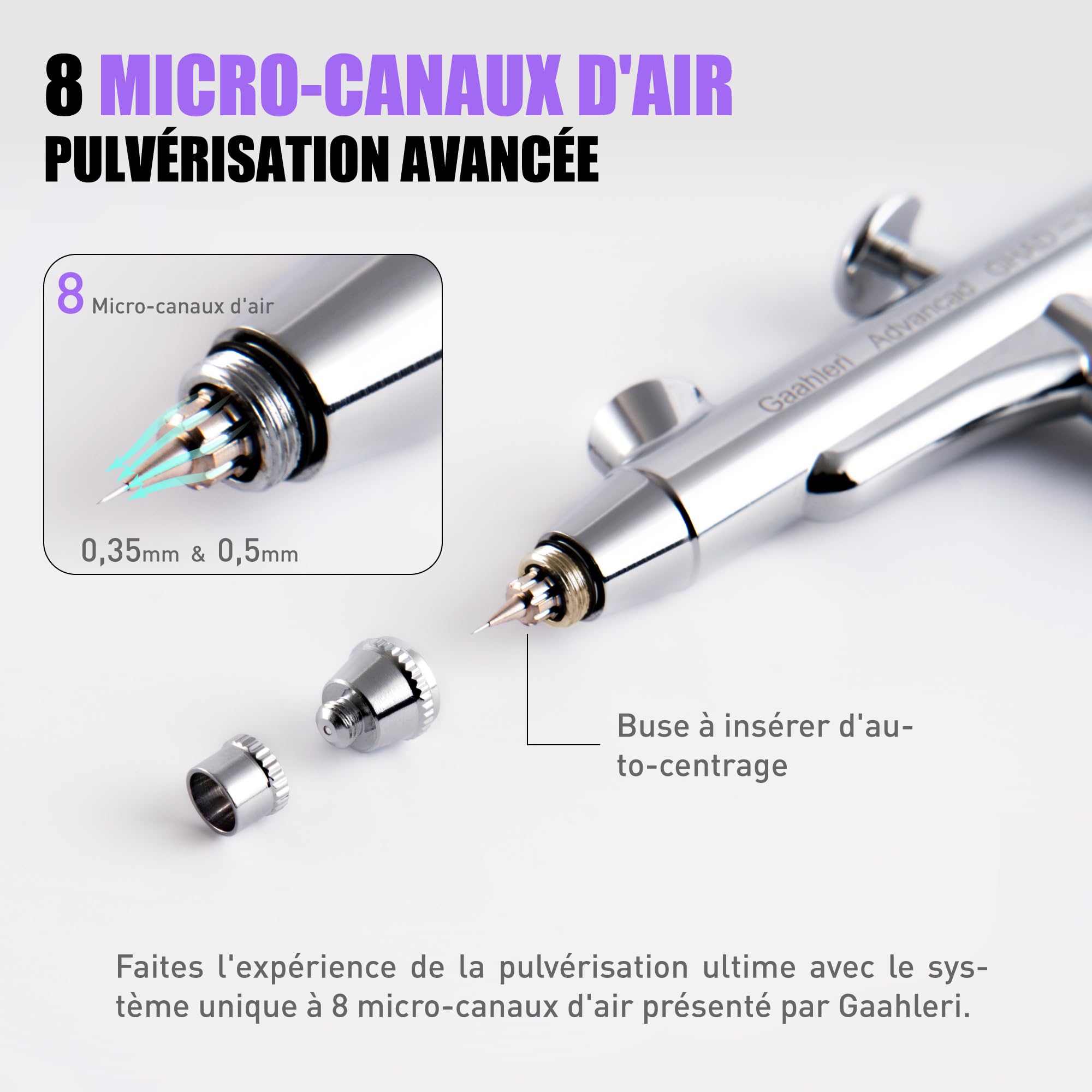 Gaahleri Aérographe, Kit d'aérographe avec Déclencheur double, Godet à gravité 1/2 et 1/4, Aiguille 0.35mm & 0.5mm, Séries Advanced GHAD-39