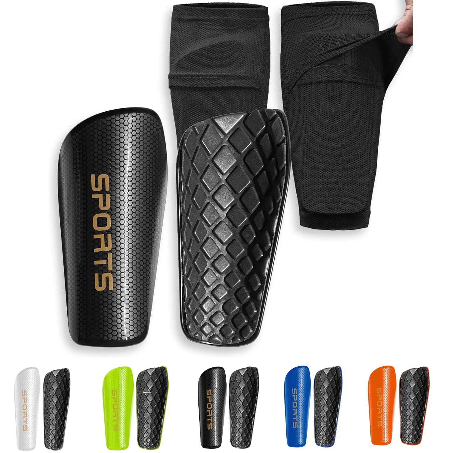 Soccer Shin Guards for Kids Youth Adults - Shin Pads and Sleeves with Optimized Insert Pocket for Boys Girls Men Women for Football Games - Protective Soccer Equipment