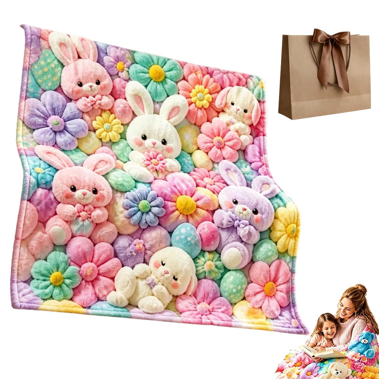 Jmwub 2027 Teddy Pastel Floral Print Throw Blanket, Kawaii Teddy Bear Blanket, 3d Plush Throw with High-Definition Pastel Print, Feels Gentle on Skin for Women, Teens, (1PC-B,70 * 100)