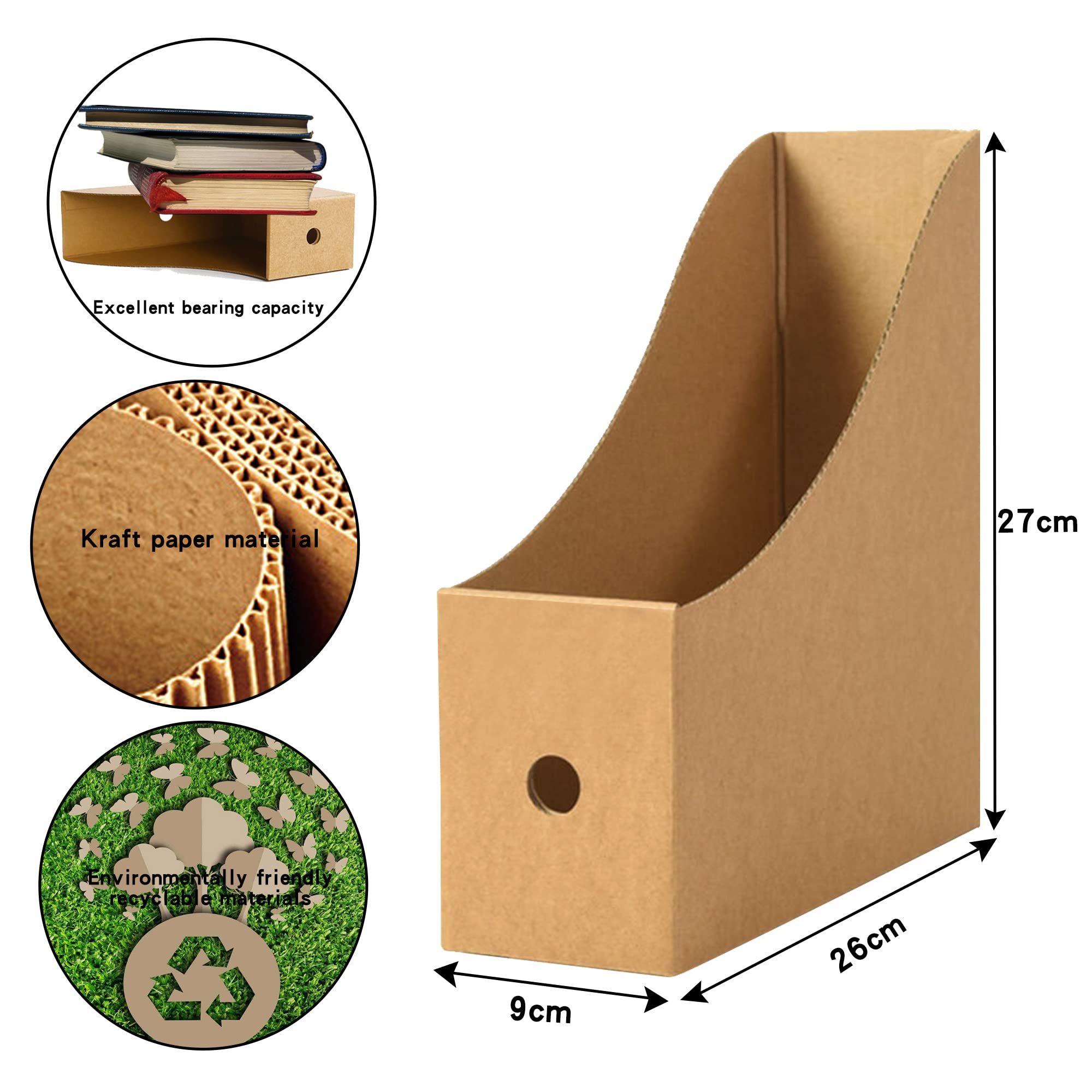 JINCHIDA 3 Pack Magazine File Holder with 3 Labels,Cardboard Magazine Holder for Files,Document Folder Holders A (Kraft, 5 PACK) - Image 2