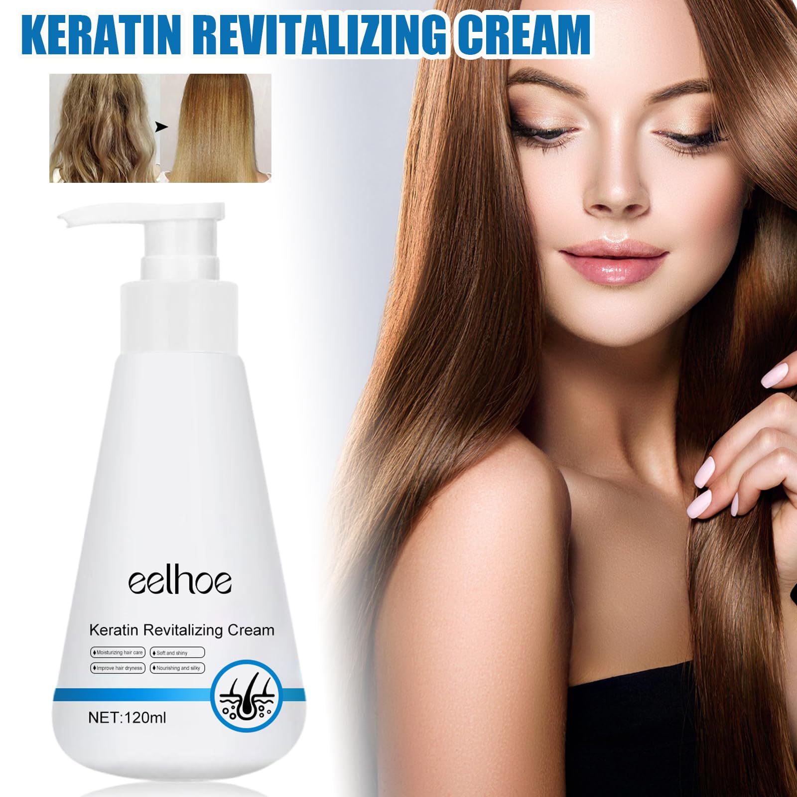120ml Keratin Haarkur, Proteinkorrigierende Glättungscreme, Nährende Haarpflegecreme für Lockiges Haar, Repariert und Reduziert Frizz, für Geschädigtes Dünnes Trockenes Strapaziertes Haar