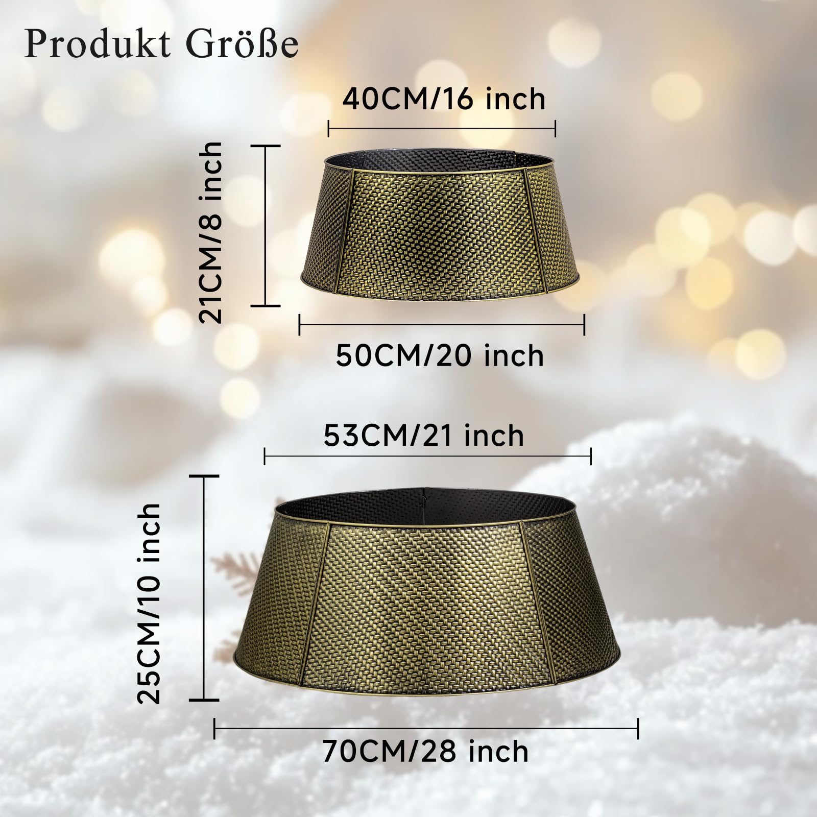 Lanpn Metall Weihnachtsbaum Kragen 70cm, Weihnachtsbaum Halsband Christmas Tree Collar Für Mittelgröße M Wetterfest Für Kunstbäume Innen Außen - Weihnachtsdekoration (Gold, Köperbindung)
