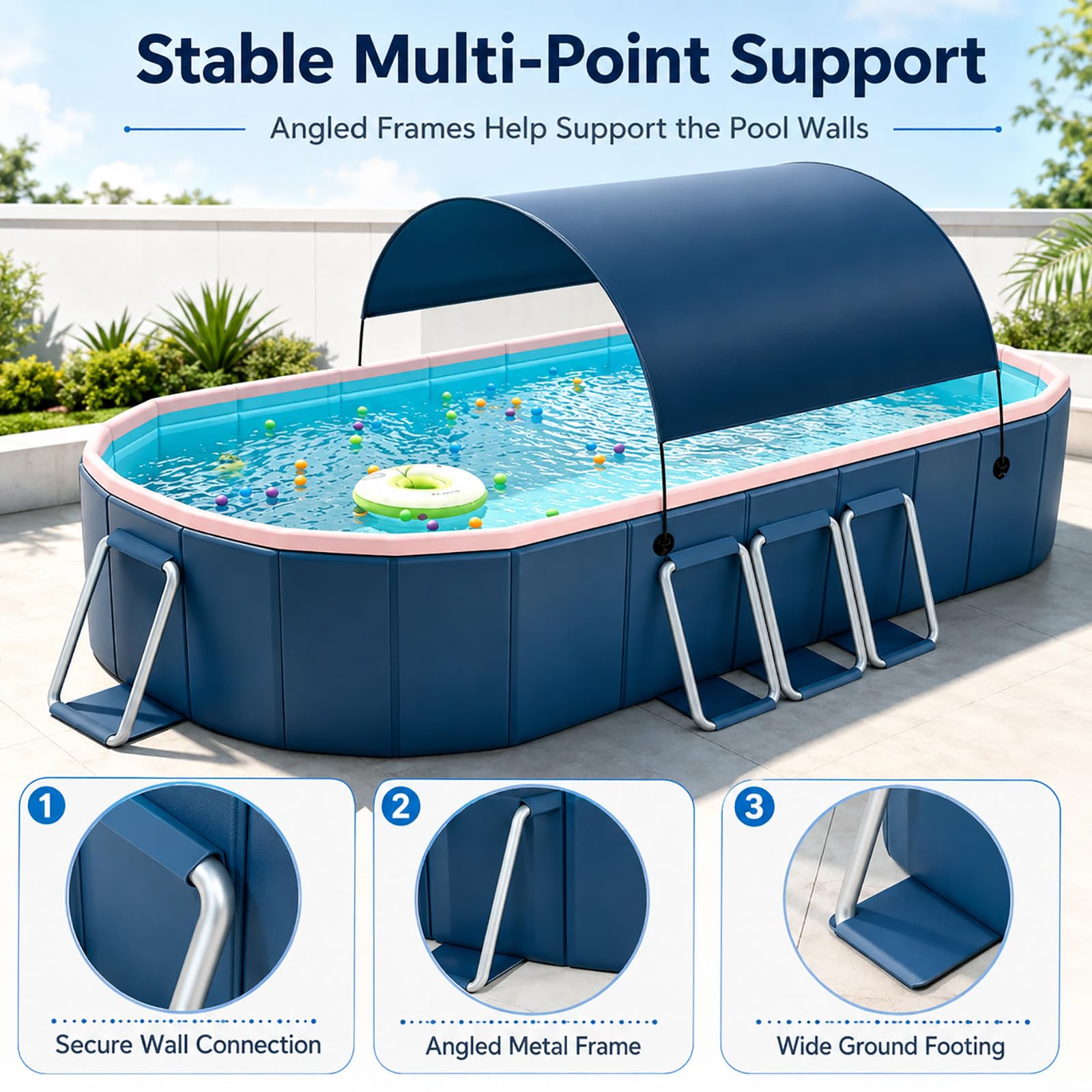 Piscina Familiare Fuori Terra con Parasole, Grande Piscina Rigida | Pareti Rinforzate e Struttura Stabile per un'Area Relax Più Fresca(3.6m/141in)