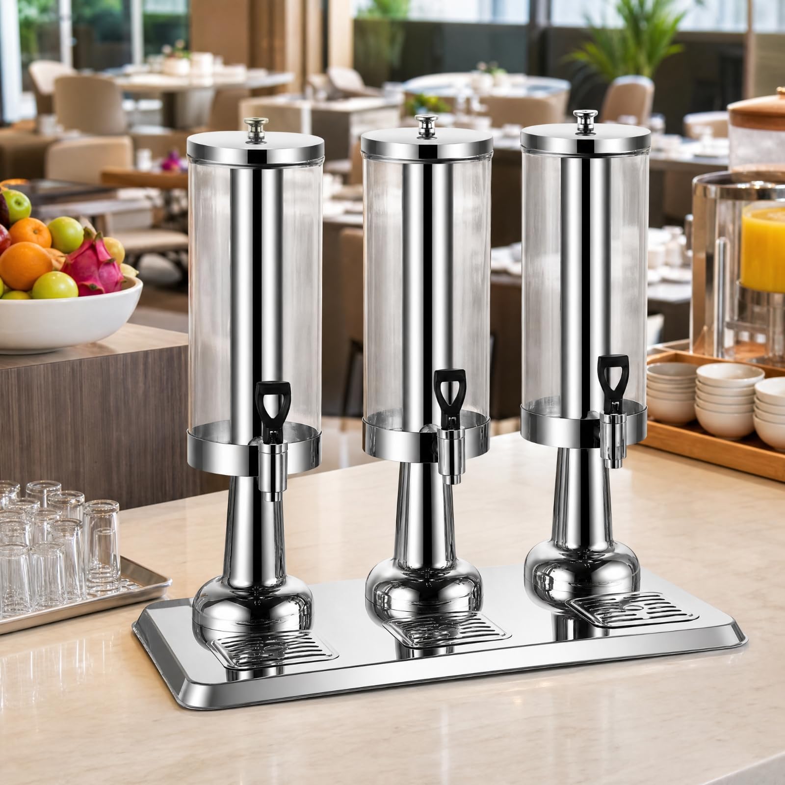 MagiDeal Dispensador Bebidas con 3 Dispensadores Autoservicio Dispensador Bebidas con pósito para, Cafería, Caring