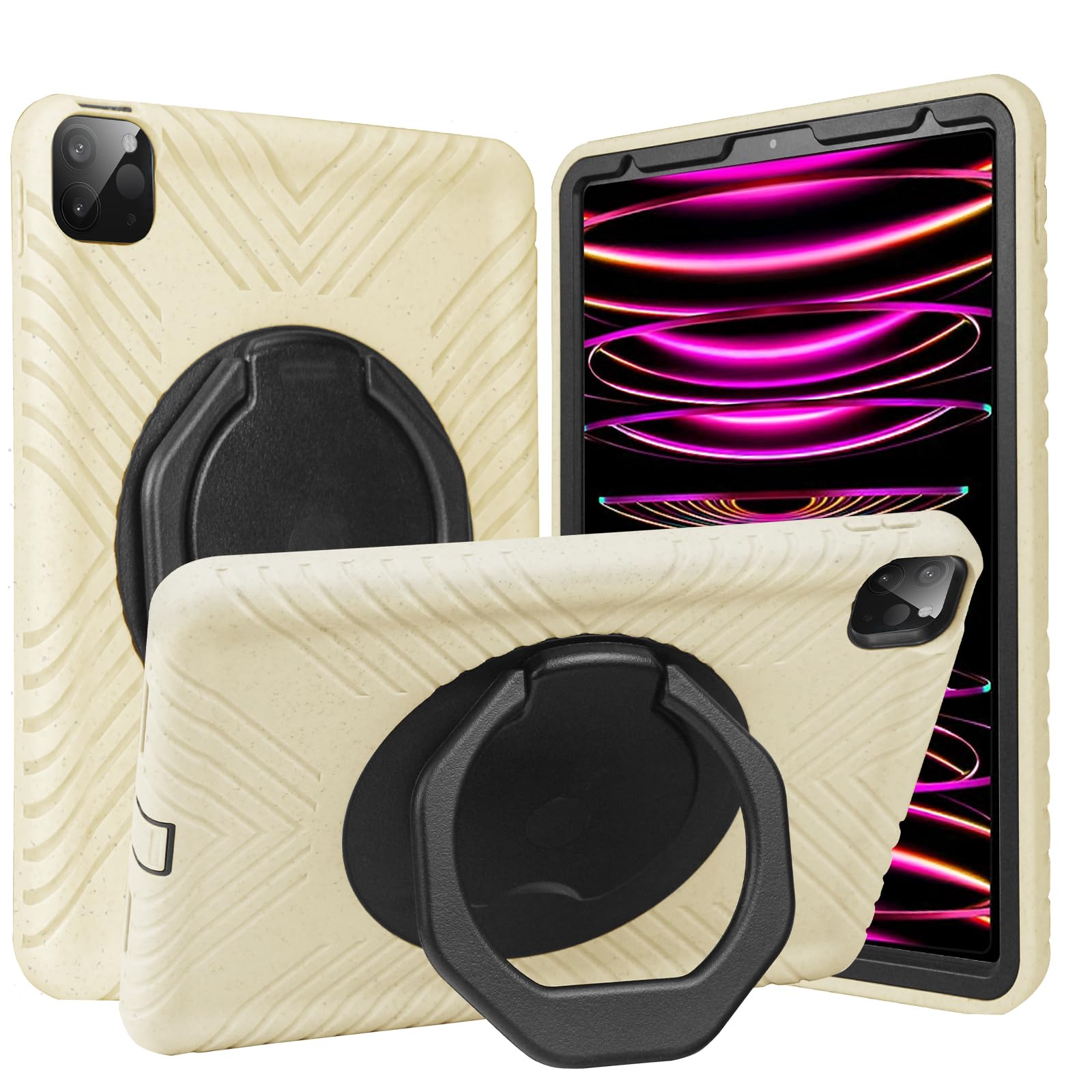 FS FANSONG Case for iPad Air 11 / Air 5/ Air 4 /iPad Pro 11 2024/2022 /2021/2020 /2018 Gen, Wheat Straw Recyclable Material and TPU with 360°Rotating Stand Handle Protective Case