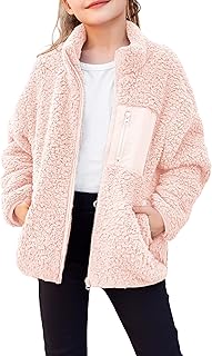 Arshiner Girls Fleece Jacket Sherpa Fall Winter Full Zip Fuzzy Coat Outwear with Pockets