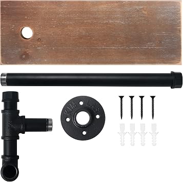 HouseAid Industrial Pipe Paper Towel Holder with Shelf, Rustic Farmhouse Paper Towel Rack for Bathroom, Kitchen, Wall Mounted, Matte Black