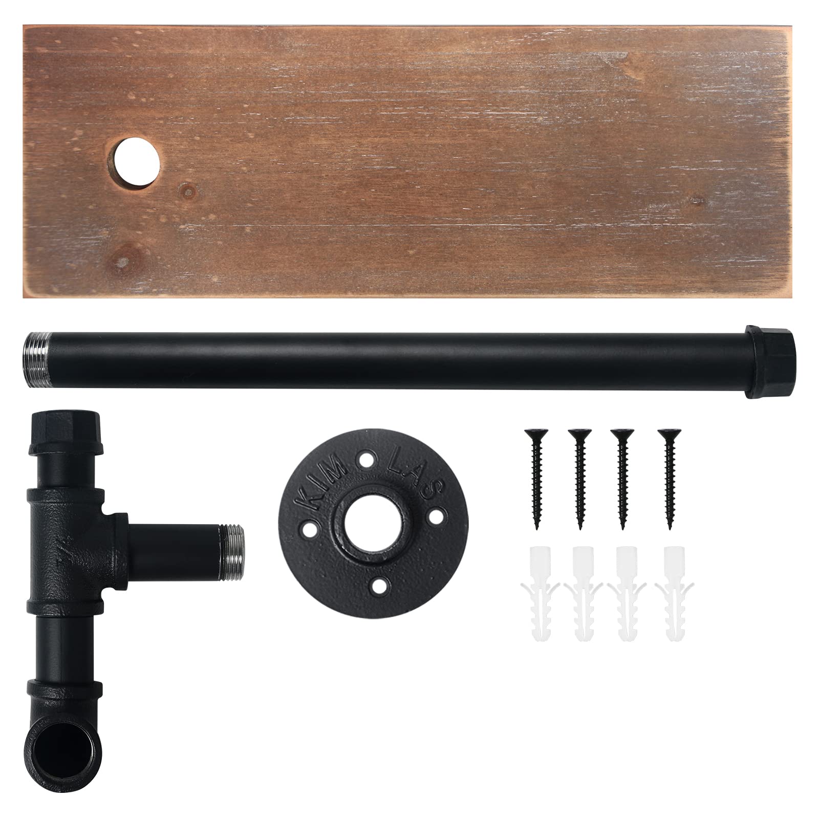 Toallero de papel de tubo industrial con estante, toallero de papel rústico para baño, cocina, montaje en pared, negro mate 7