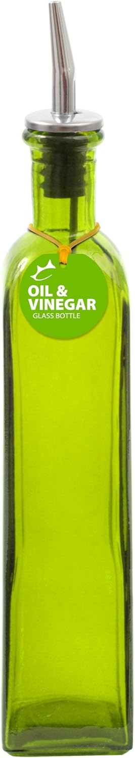 Couronne Company Spo Rectangle Recycled Glass Oil or Vinegar Bottle w/Pour Spout, 12.7 oz, Lime, 1 Piece, 12.7oz