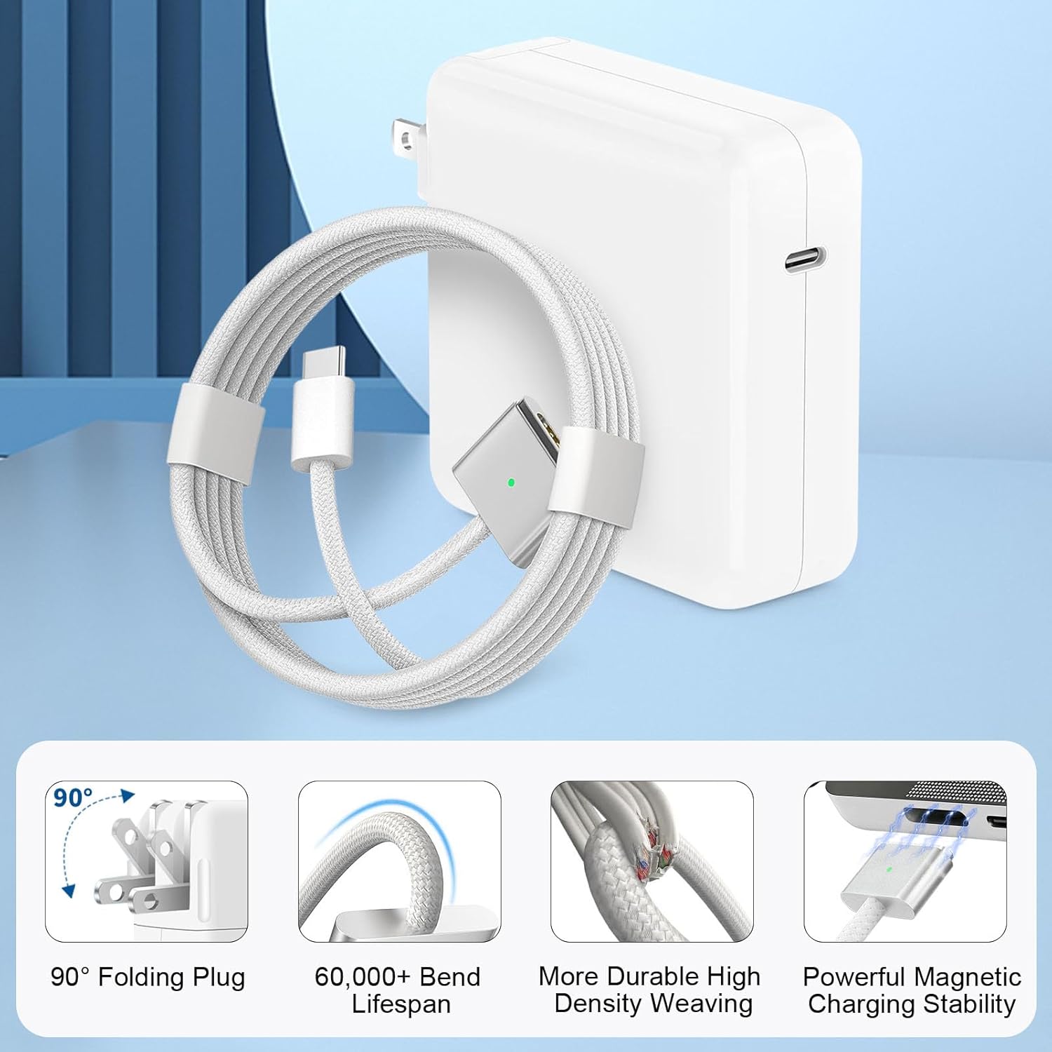 140W Charger for MacBook Pro 14 16 inch MacBook Air 13.6 15 inch 2025 2024 2023 2022 2021 M4 M3 M2 M1, 6.6FT USB-C to Magnetic 3 Braided Cable with LED, Ultra-Fast Charging, Original Quality - Image 6