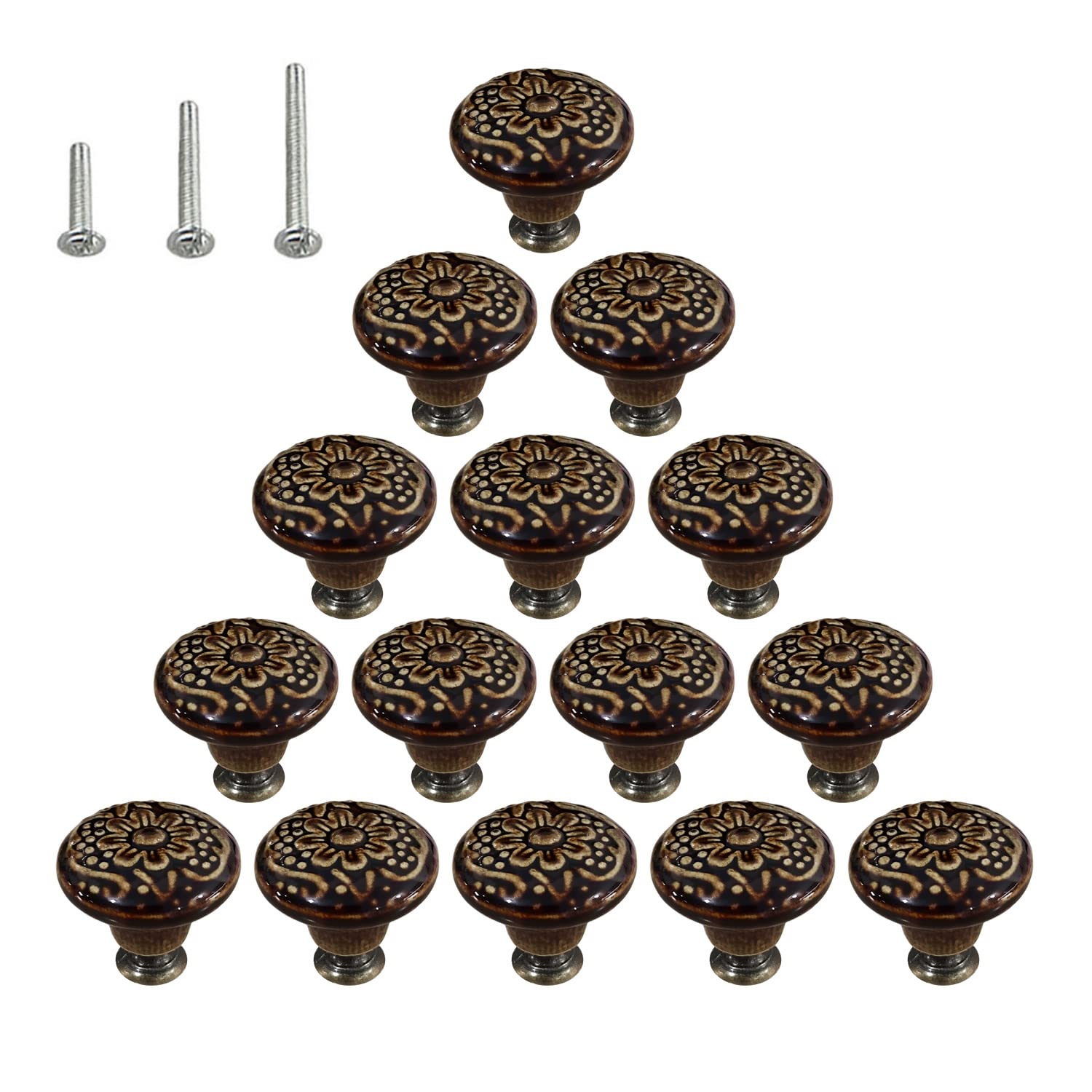 HUAMULAN 15 PCS Cabinet Knobs Glossy Ceramic Dresser Mushroom Table Drawer Cupboard Pull Furniture DIY Wardrobe Solid Color Vintage Handle,with 3 Size