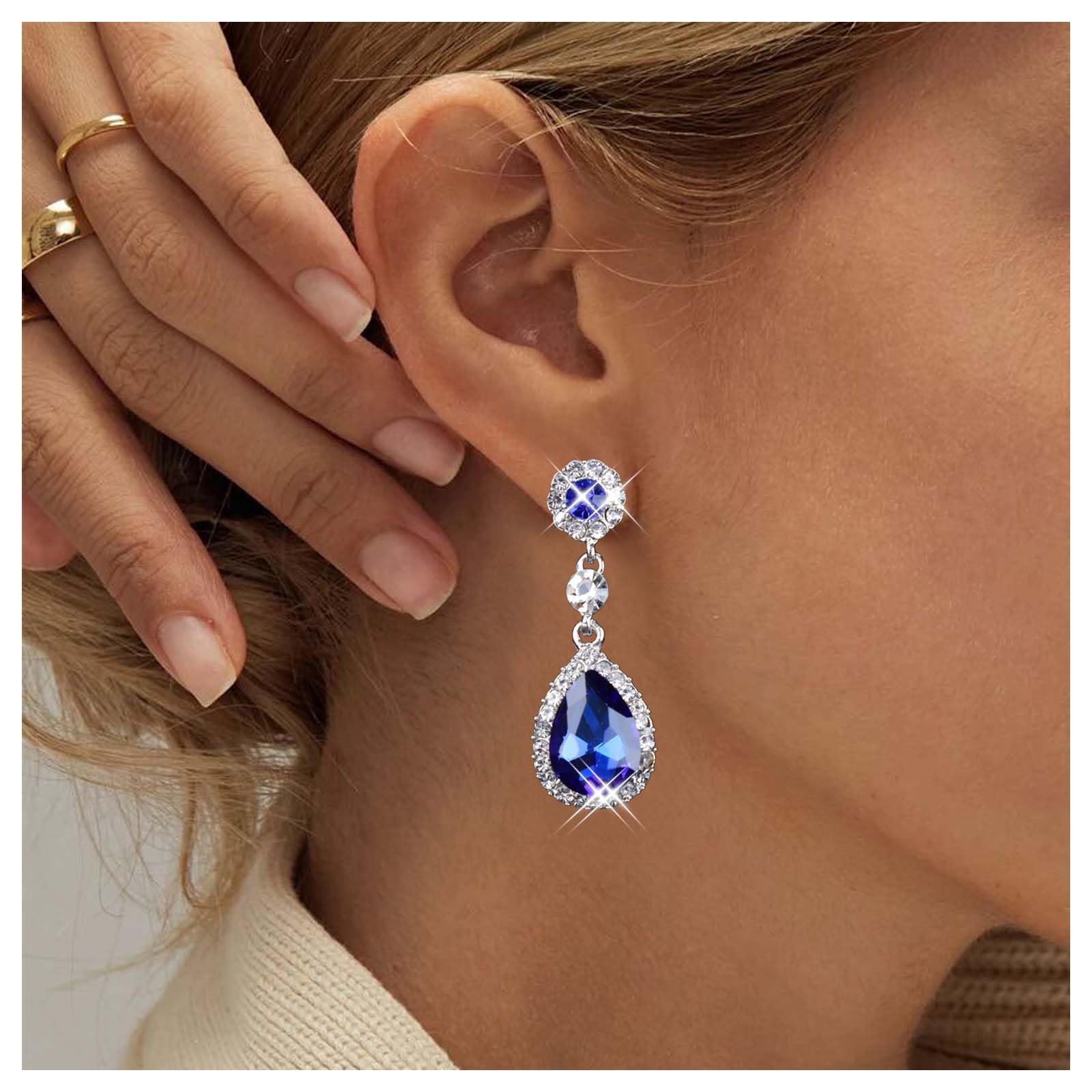 Orecchini Pendenti Boho In Oro Con Zaffiro Blu E Cristalli - Goccia Vintage, Gioielli Donne E Ragazze - Regalo Retrò