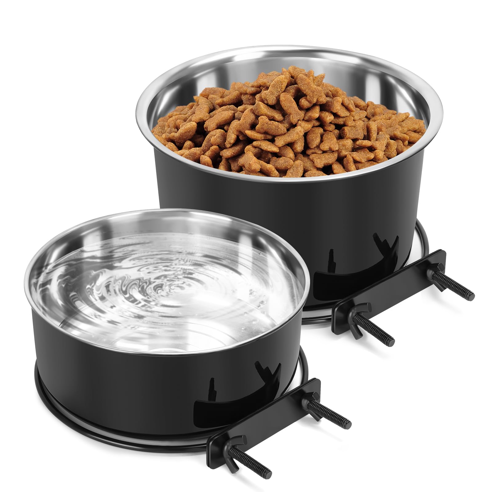 Crate Dog Bowls, Removable Stainless Steel Dog Bowl for Food and Water, Pet Kennel Hanging Food Water Feeder Bowls for Small/Medium/Large Dogs and