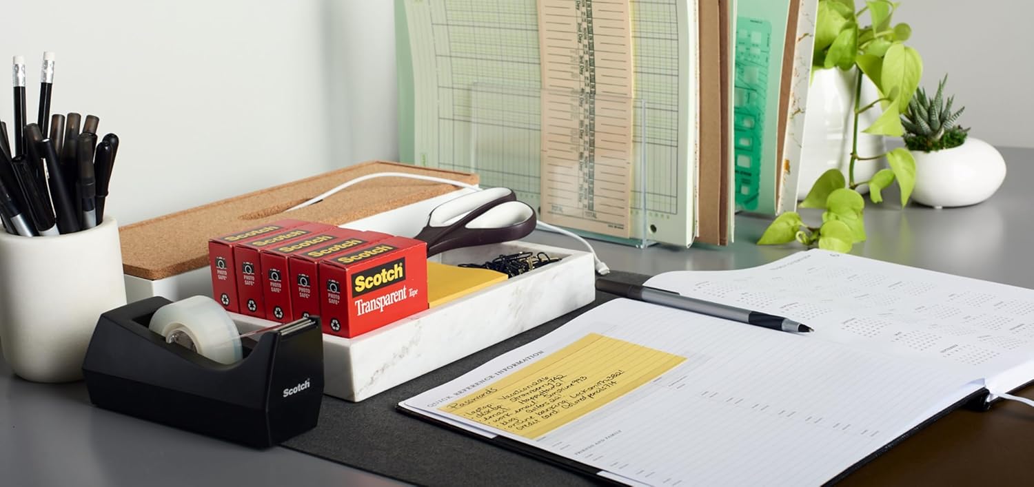 Scotch Transparent Tape with C60 Desktop Dispenser, Versatile, Cuts Cleanly, Engineered for Office and Home Use, 3/4 x 1000 Inches, Boxed, 12 Rolls, 1 Dispenser