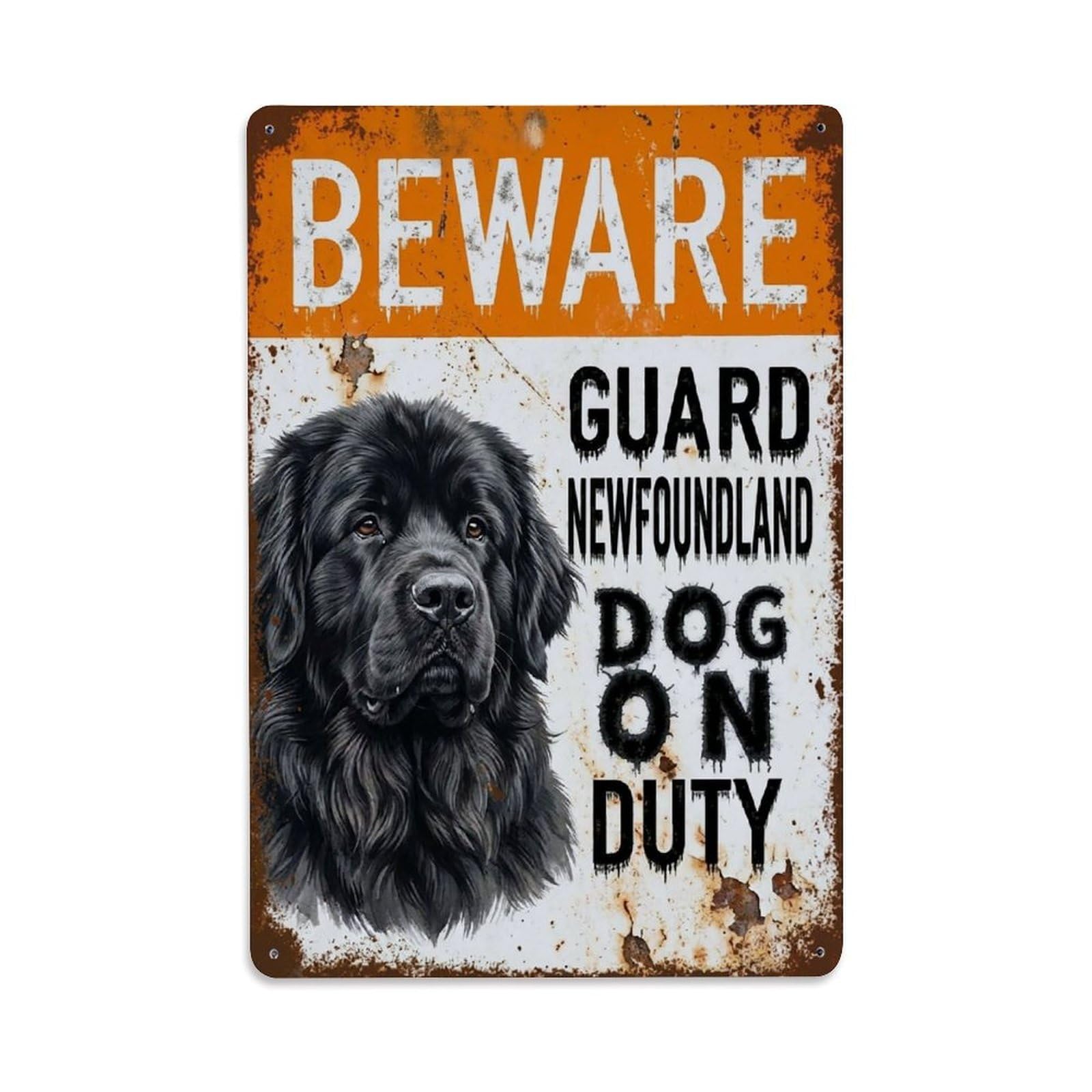 Vintage Funny Newfoundland Guard Beware of Dog Pier Metal Tin Sign Plaque Wall Decor for Cafe, Club Bar, Office, Garden Metal Poster 8x12Inch