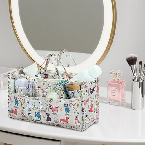 Miniatura 7 de Micom Organizador de cosméticos extensible, con estampado, asas, 13 bolsillos, para cartera de mujer, L, Dog