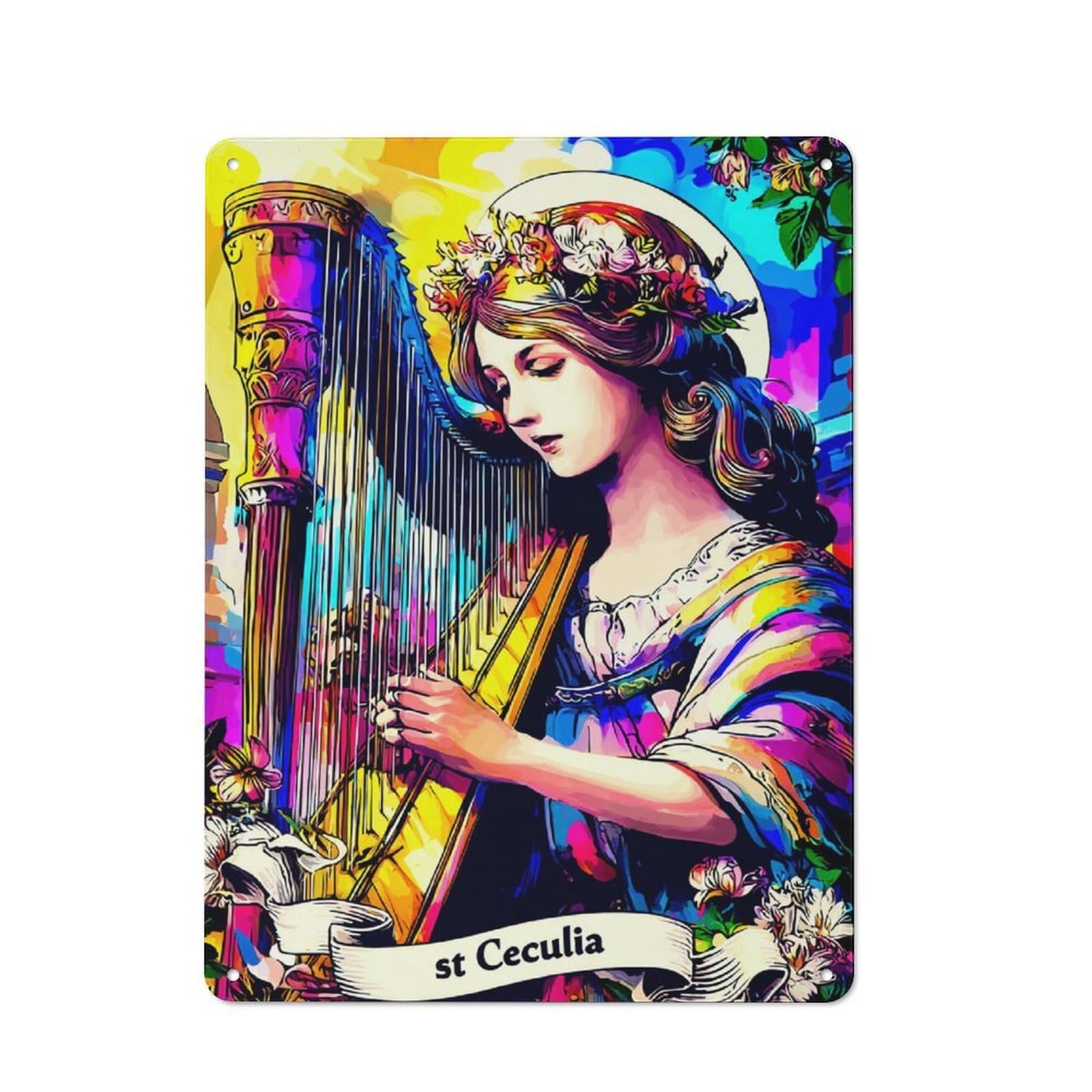 Junmoney Saint Cecilia's Harp Symphony -2 Understated Decorative Metal Sign 40X30cm Featuring Study Room Decor For Workspace, Cafe, Shop Or Desk Area