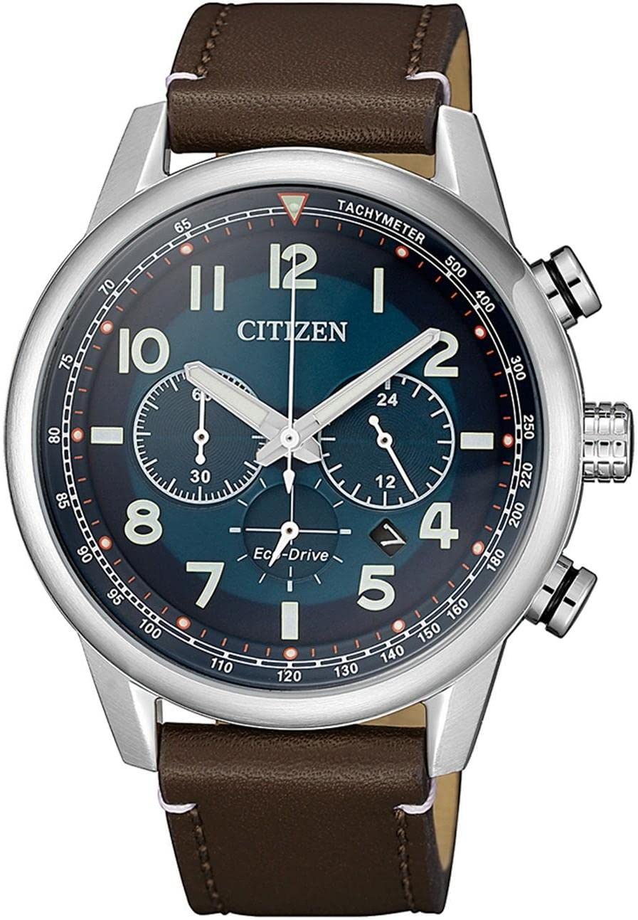 Citizen Herren Analog Eco-Drive Uhr mit Leder Armband CA4420-13L, Silber | Eco-Drive Solar | Keine Batterie Nötig | Kristallglas | 10 bar Wasserdicht | 270 Tage Gangreserve | 24h Anzeige, Datum