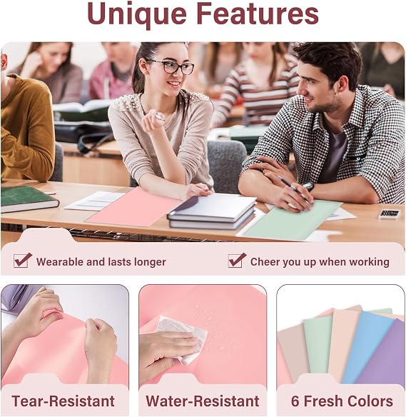 Plastic Folders with Pockets - Pastel Folders, 6 Pack, Durable 2 Pocket File Folders with Business Card Slot, Letter Size for School, Office, Home