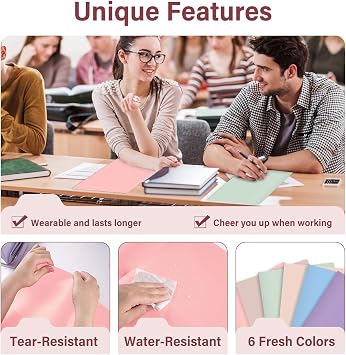 Plastic Folders with Pockets - Pastel Folders, 6 Pack, Durable 2 Pocket File Folders with Business Card Slot, Letter Size for School, Office, Home