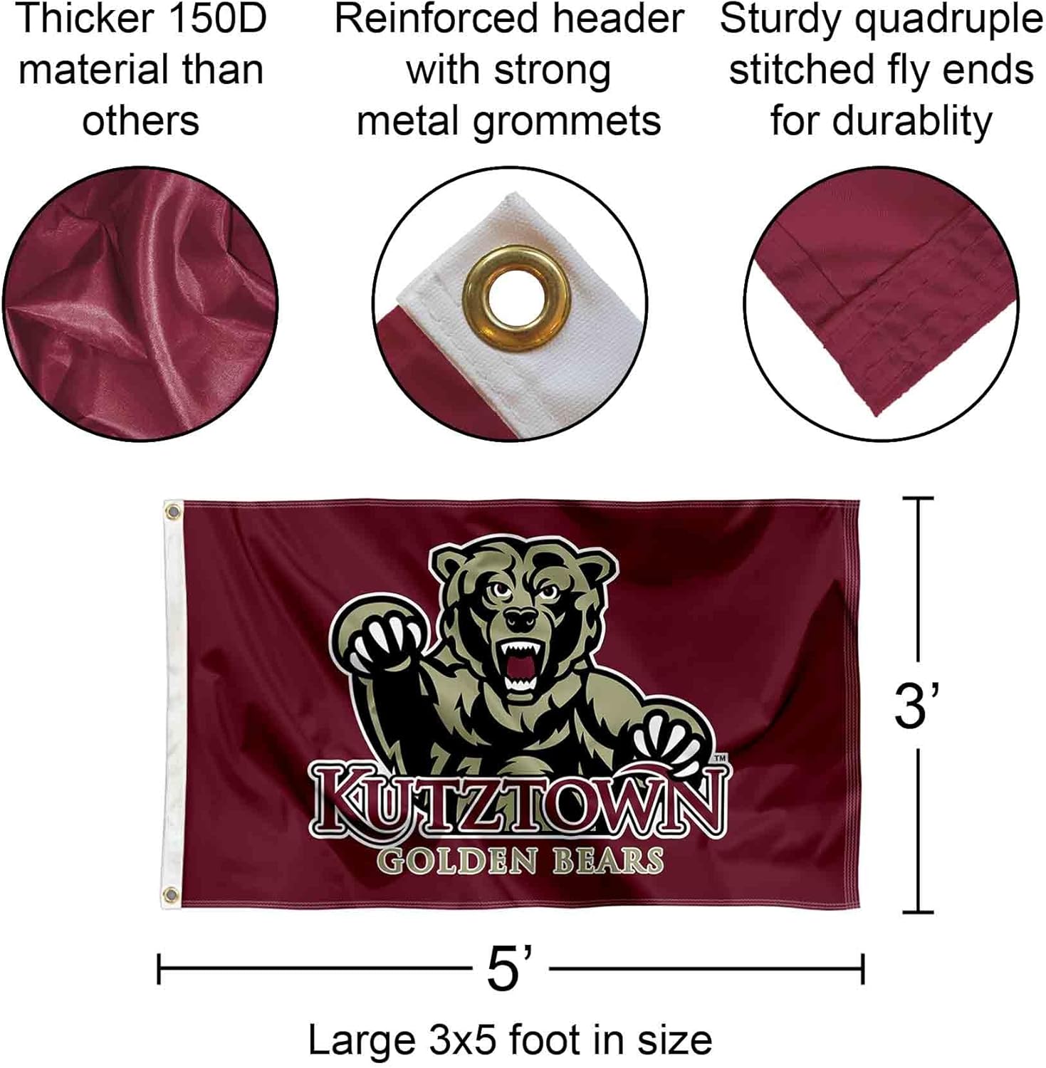 Kutztown Bears Wordmark Large Grommet Banner Flag - Image 2