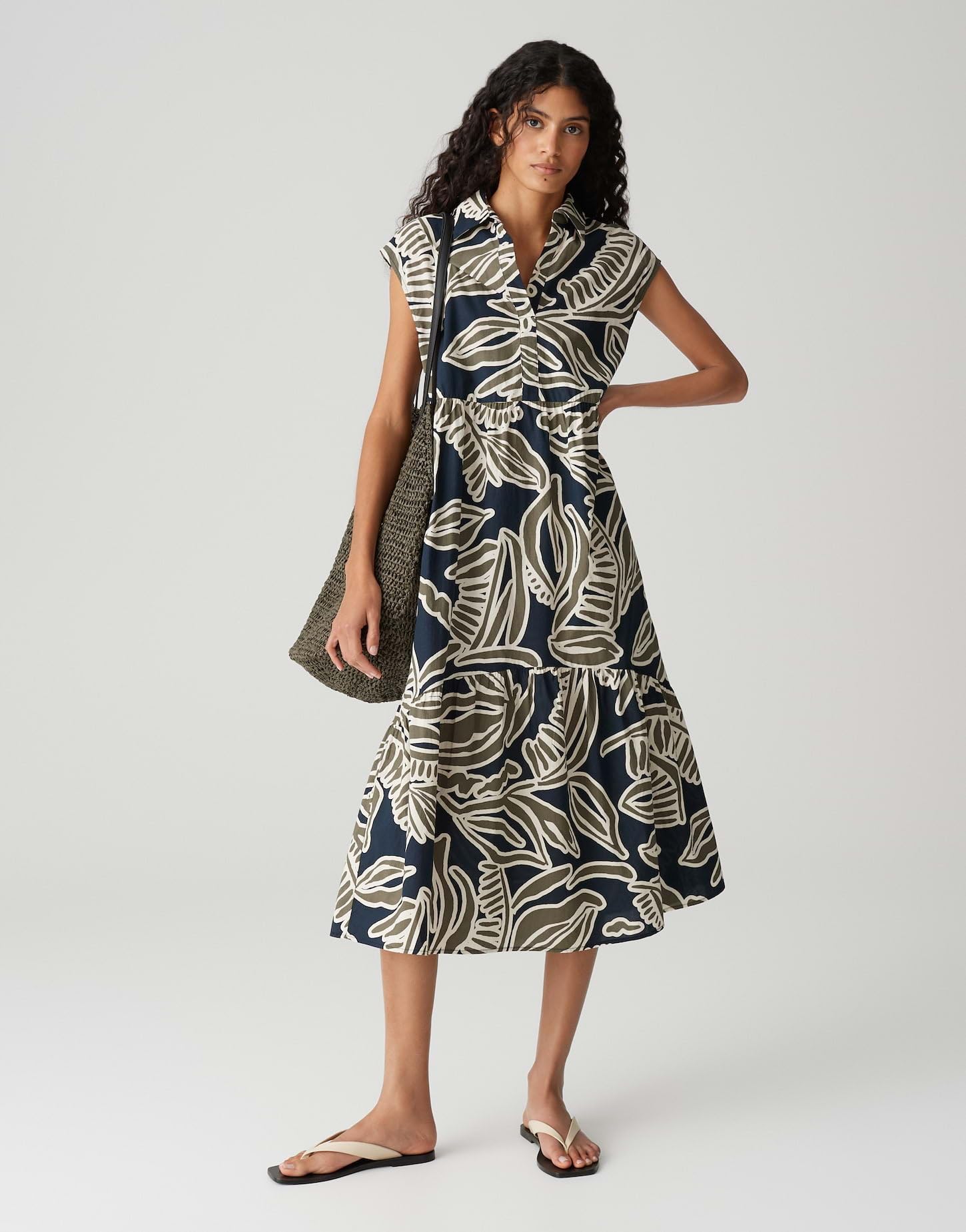 OPUS Damen Midikleid | Printkleid WERISA Tropical A-Linie mit Volantstufen