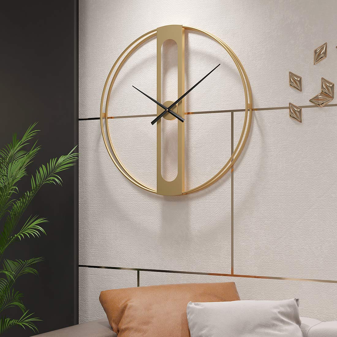 Orologio da Parete Semplice, Grandi Oro Silenzioso Orologio da Muro 50cm Industriale Moderno Orologio da Parete in Ferro, per Soggiorno, Cucina, Ufficio