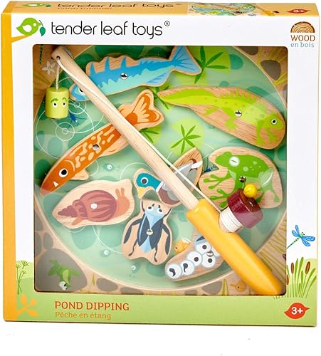 Miniatura 3 de Tender Leaf Toys - Inmersión en estanques - Juguete de pesca magnético de madera para niños - Caña de pescar ajustable de longitud y 8 animales de